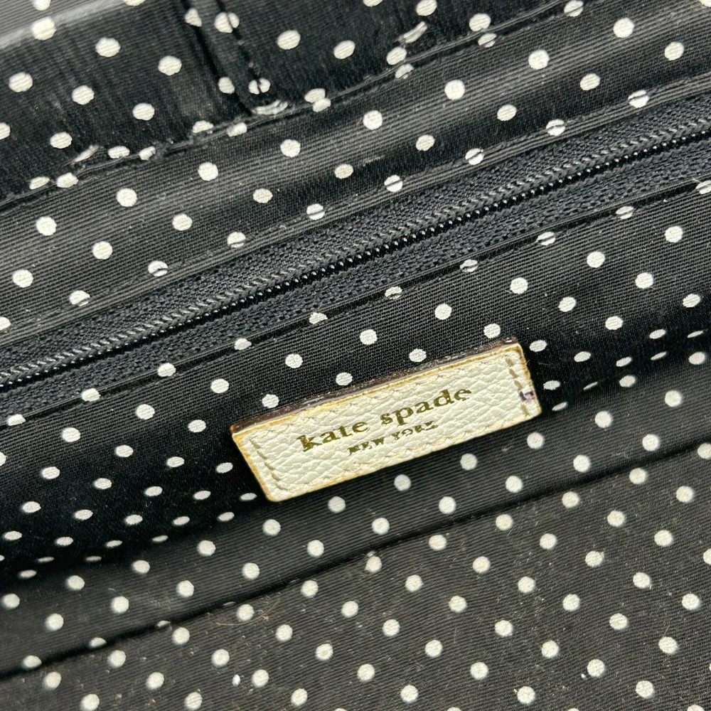 Vintage Kate Spade New York Black Wicker Basket White Leather Bag Polka Dot - Picture 6 of 16